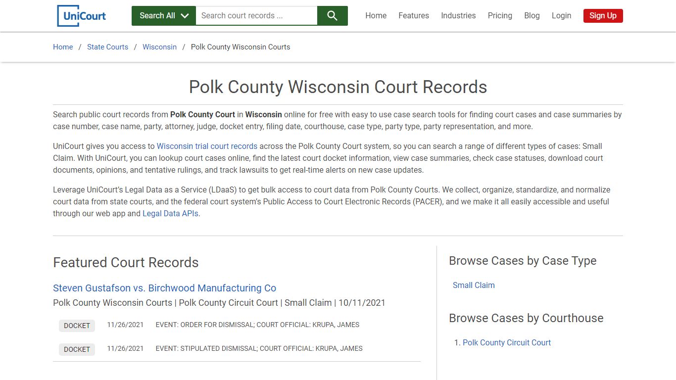 Polk County Wisconsin Court Records | Wisconsin | UniCourt